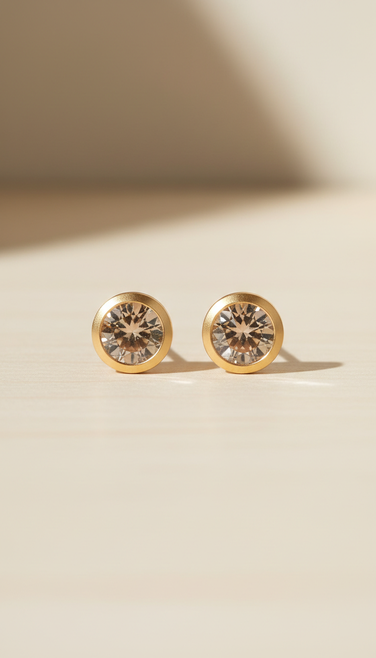 Puces saphir monture Champagne Mat