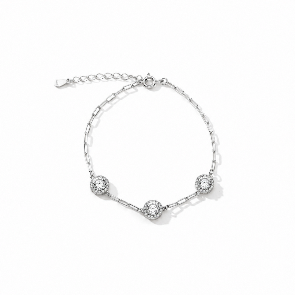 Bracelet Trilogie Céleste 3 Zircons Argent 925 Plaqué Or