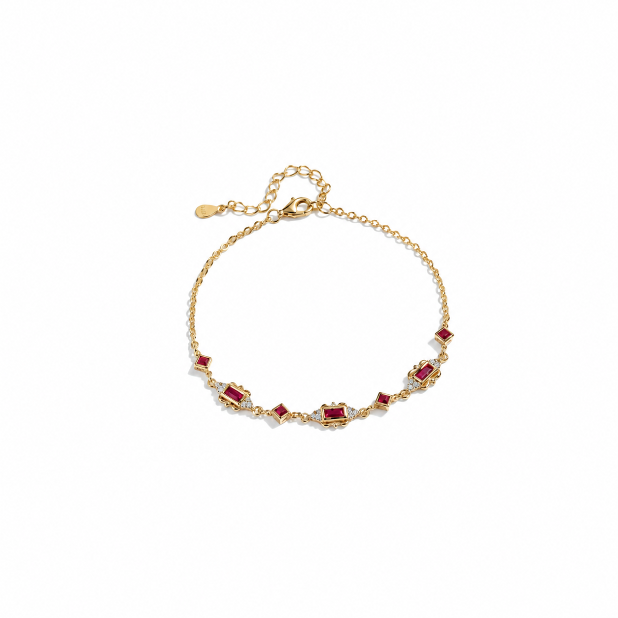 Bracelet Rubis Impérial Plaqué Or Argent 925