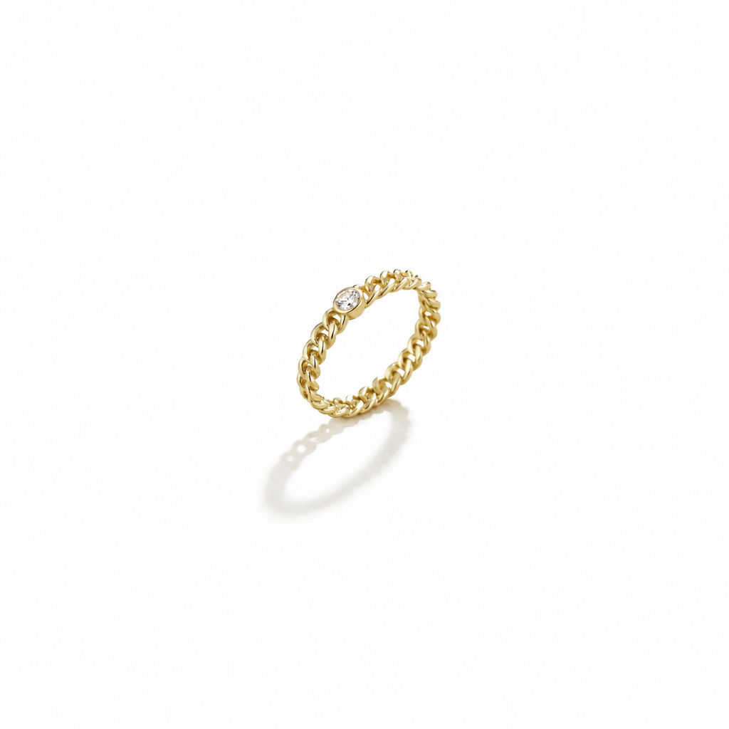Anneau Maillon Zircone Doré Or 18K