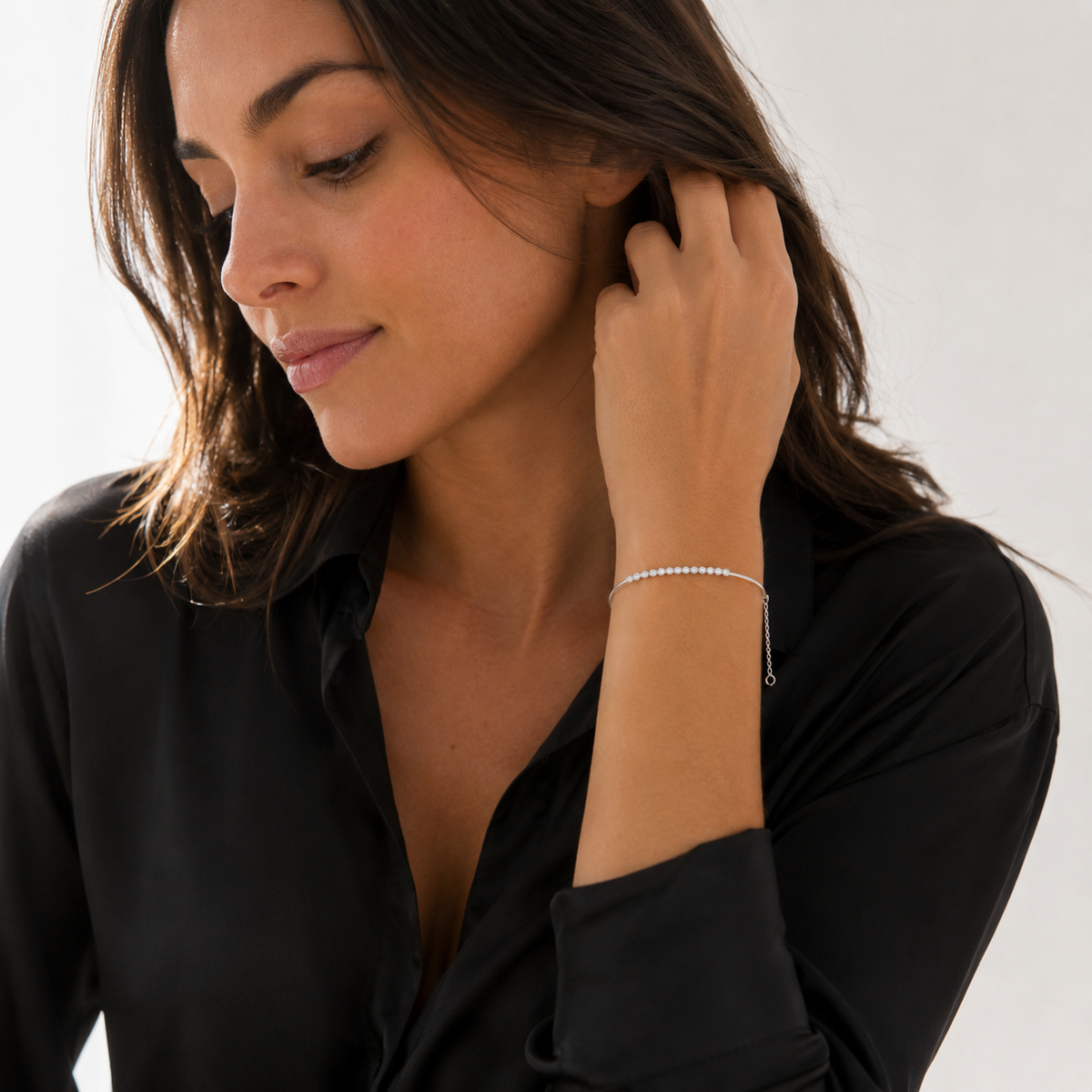 Bracelet Jonc Barre Zircones Argent 925