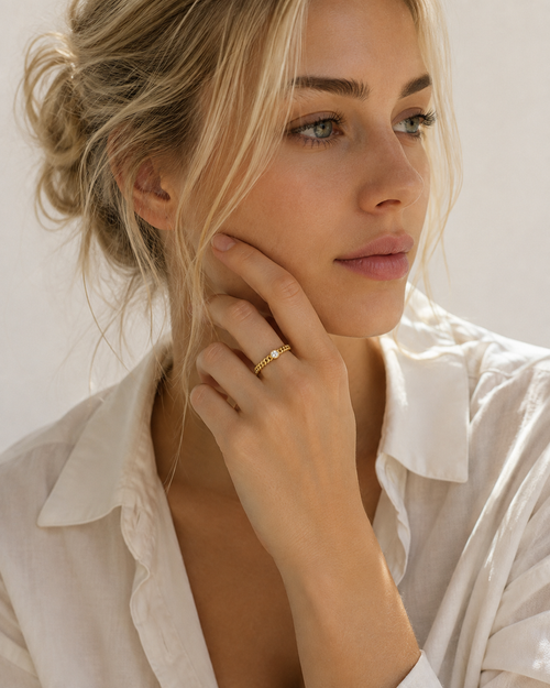 Anneau Maillon Zircone Doré Or 18K