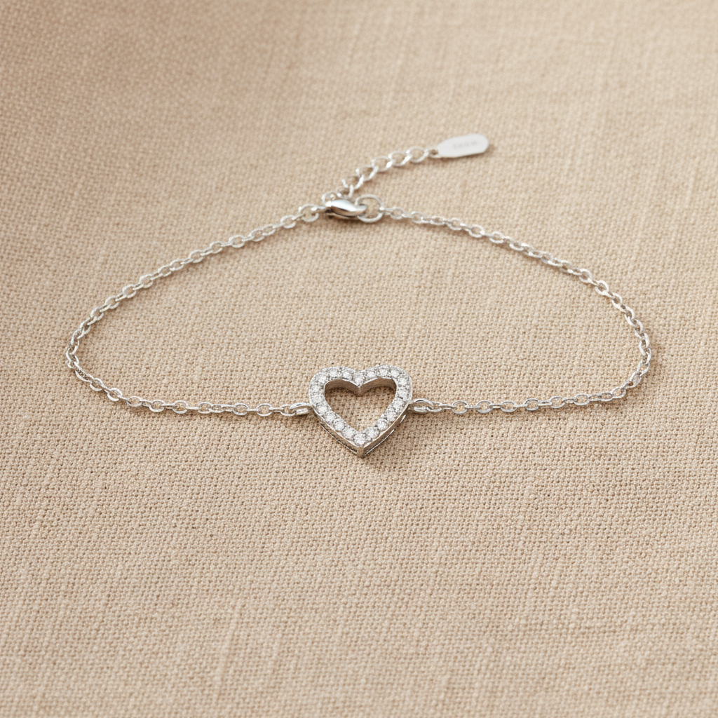 Bracelet Cœur Argent 925 - Flat lay