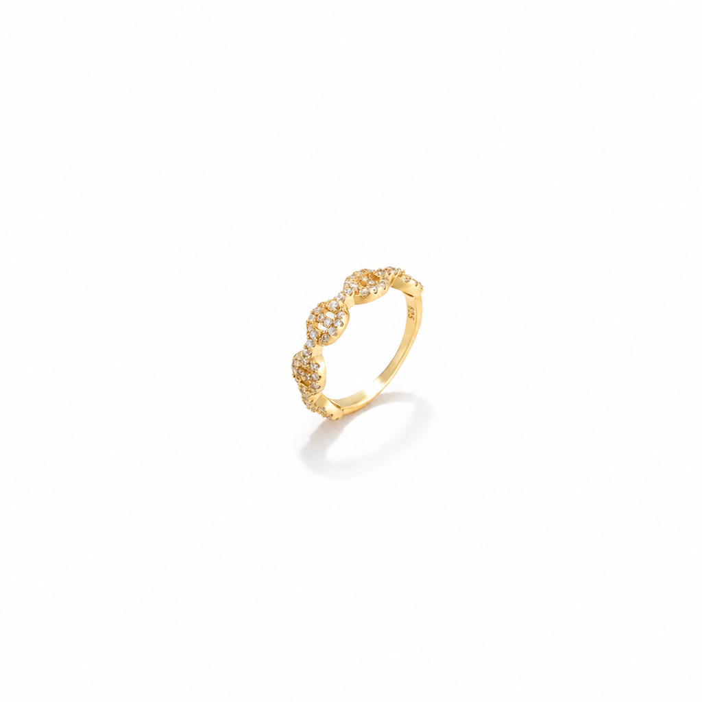 Anneau Maille Ancre  Zircone Pavée & Or 14K