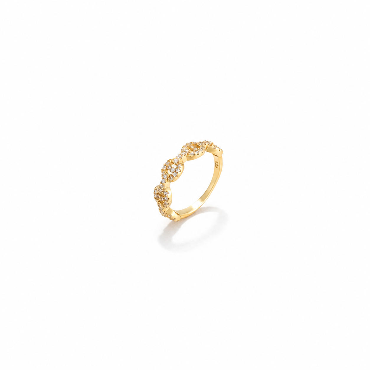 Anneau Maille Ancre  Zircone Pavée & Or 14K