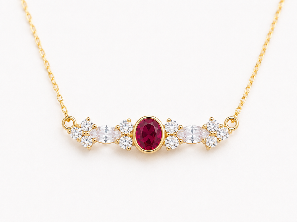 Collier Zirconias Rubis Dorure Or 18k Argent 925