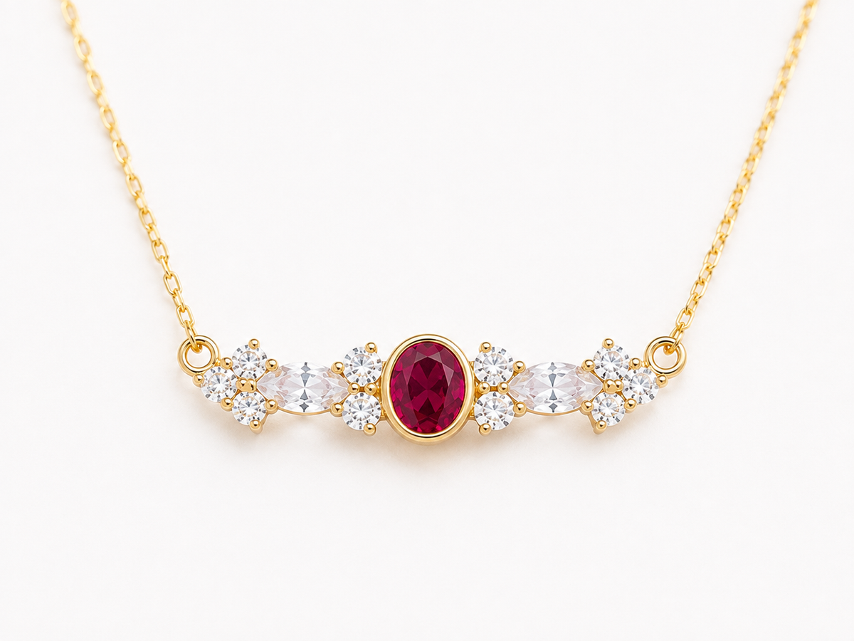 Collier Zirconias Rubis Dorure Or 18k Argent 925