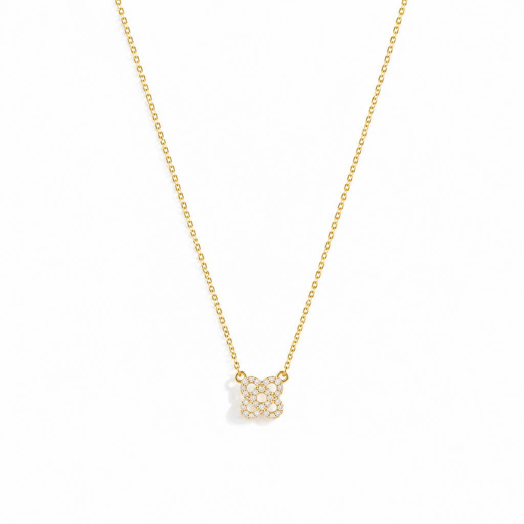 Collier Blossom Zircone Pavé Plaqué Or 18K