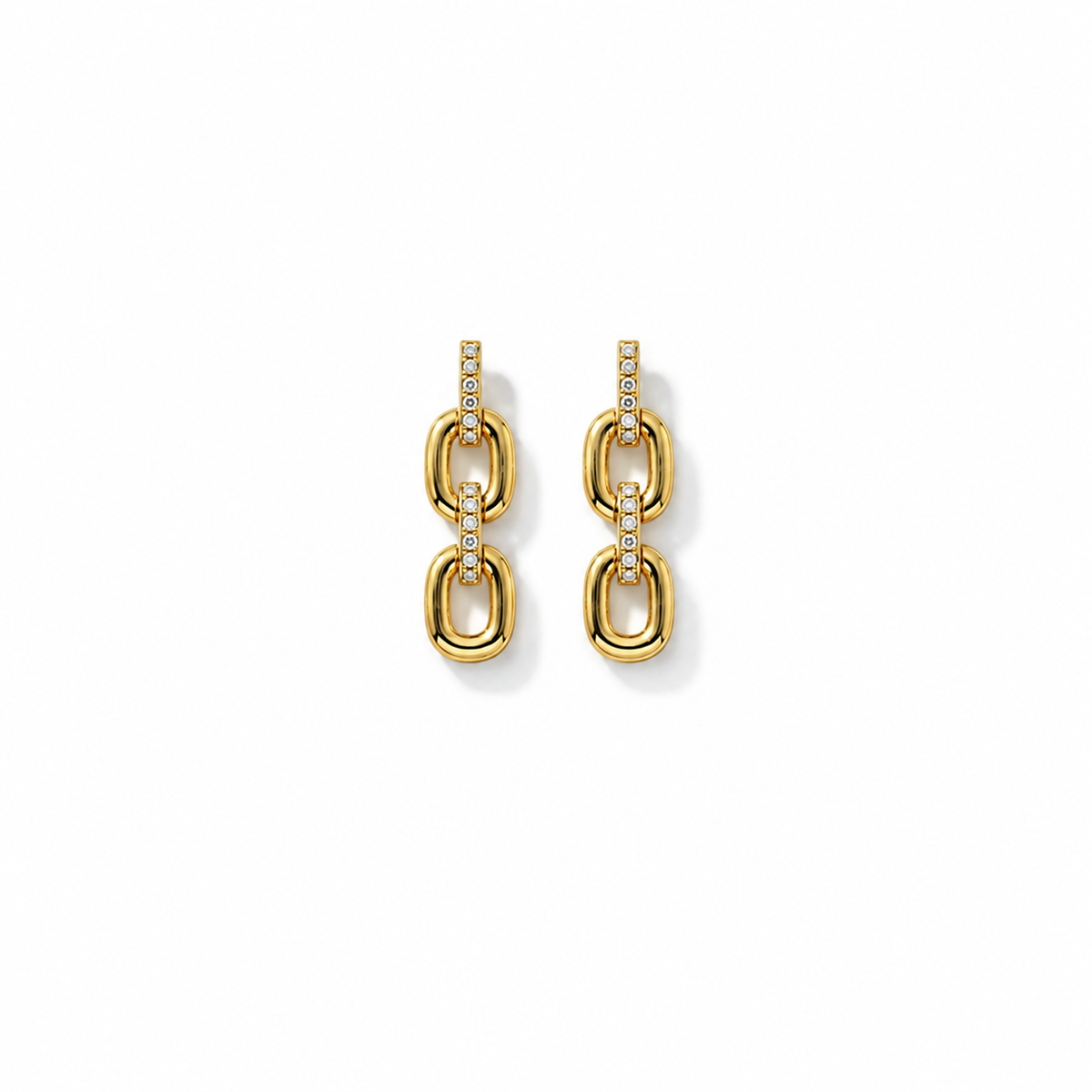 Boucles d'Oreilles Maillon  Zircone Blanche & Double Finition Or 18K Argent Rhodié