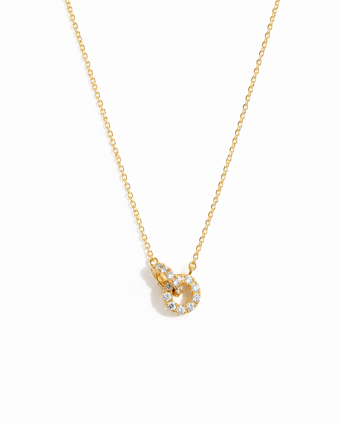 Collier “Équilibre Infini” – Anneaux Entrelacés en Plaqué Or 18K & Zircon – Bijou Minimaliste Luxe Femme