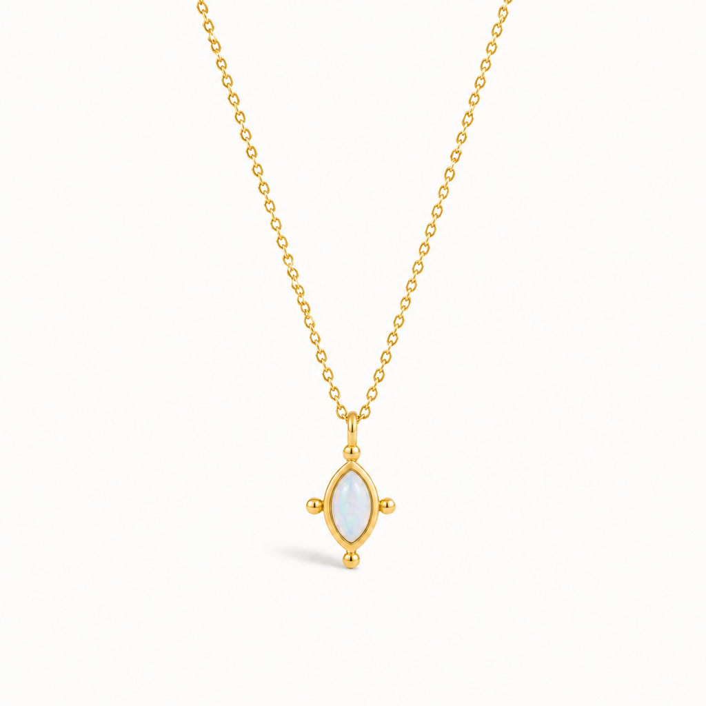 Collier Marquise Pierre de Lune Dorure Or 18k Argent 925