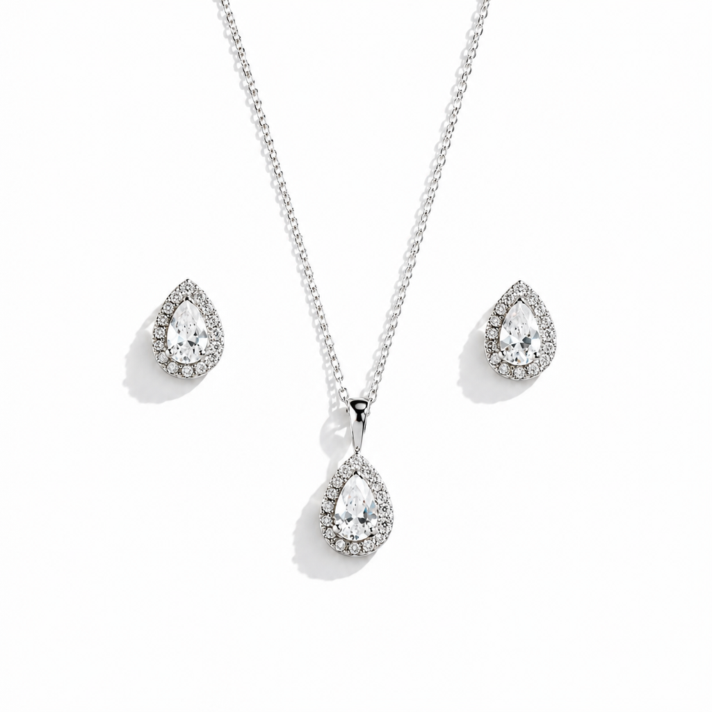 Ensemble Goutte Zircon & Pavé Argent Rhodié
