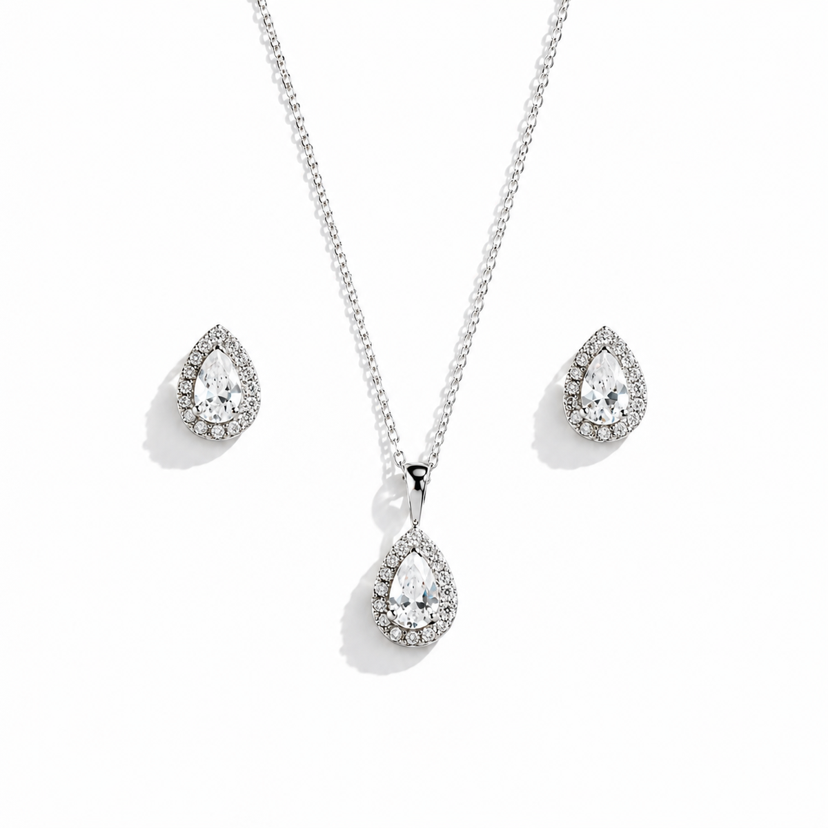 Ensemble Goutte Zircon & Pavé Argent Rhodié