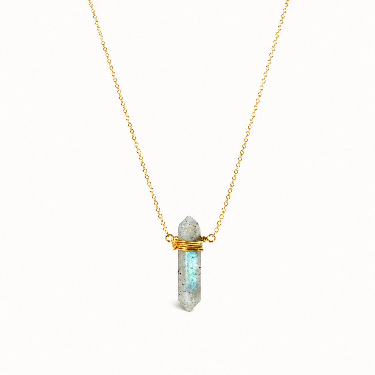 Collier Pointe Labradorite Brute Dorure Or 18k  Argent 925