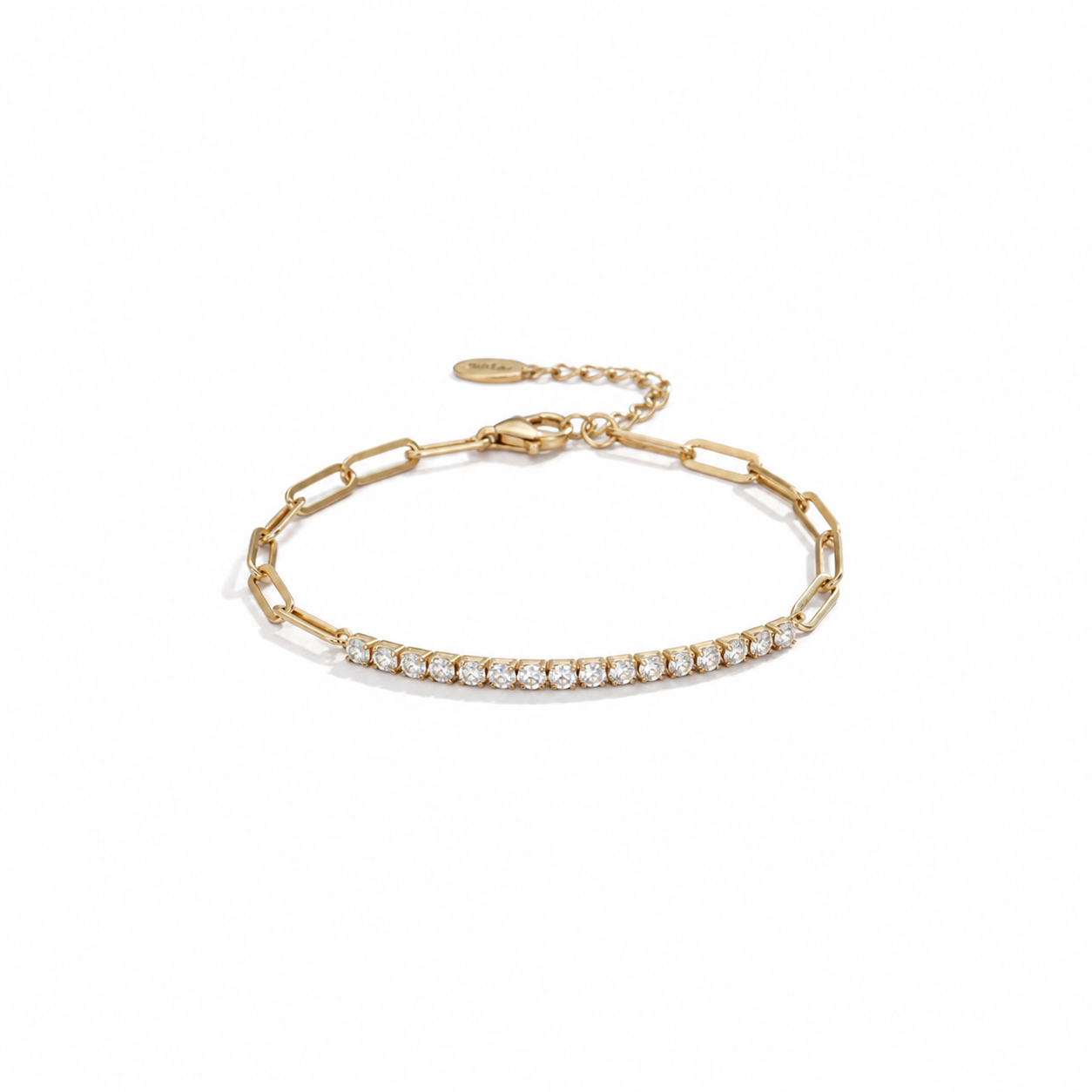Bracelet Maillon Tennis Zircone Blanche Plaqué Or 18K Argent 925