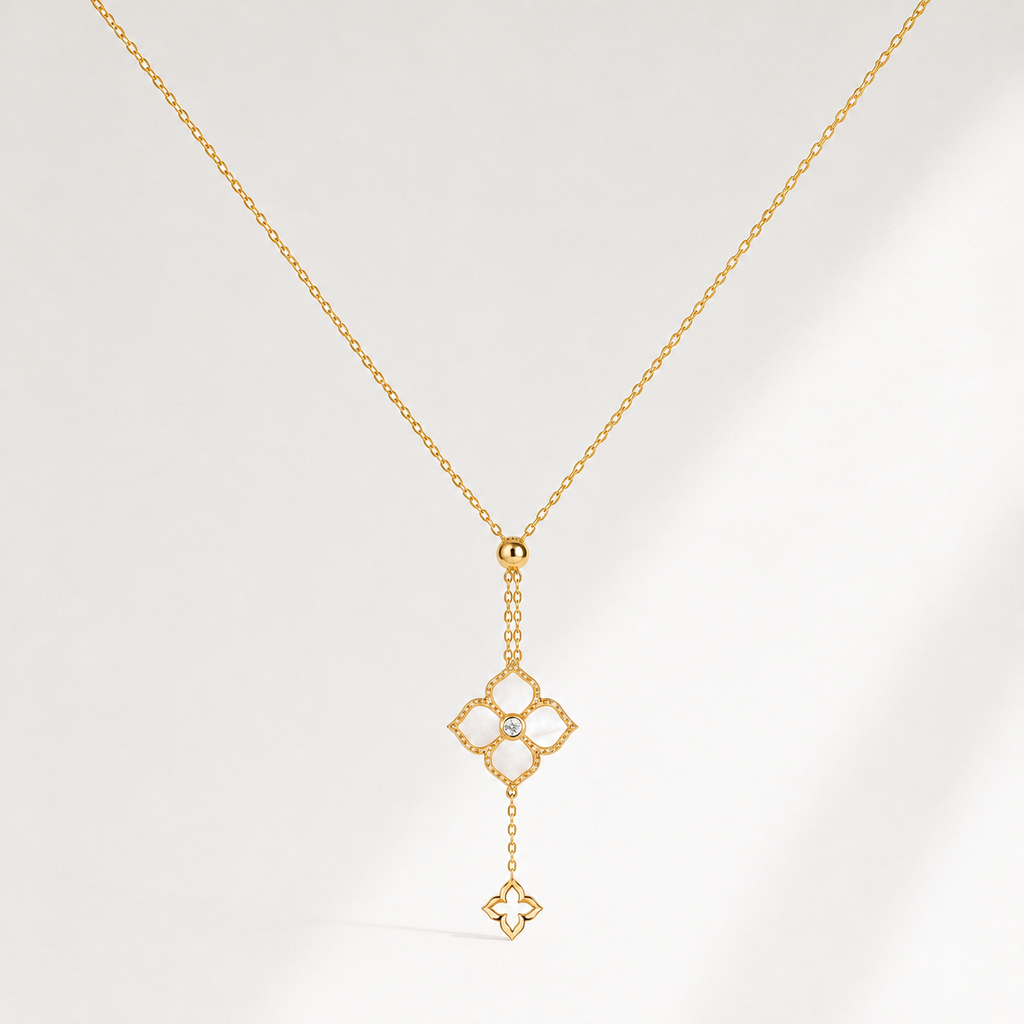 Collier Fleur Nacre  Dorure Or 18k  Argent 925