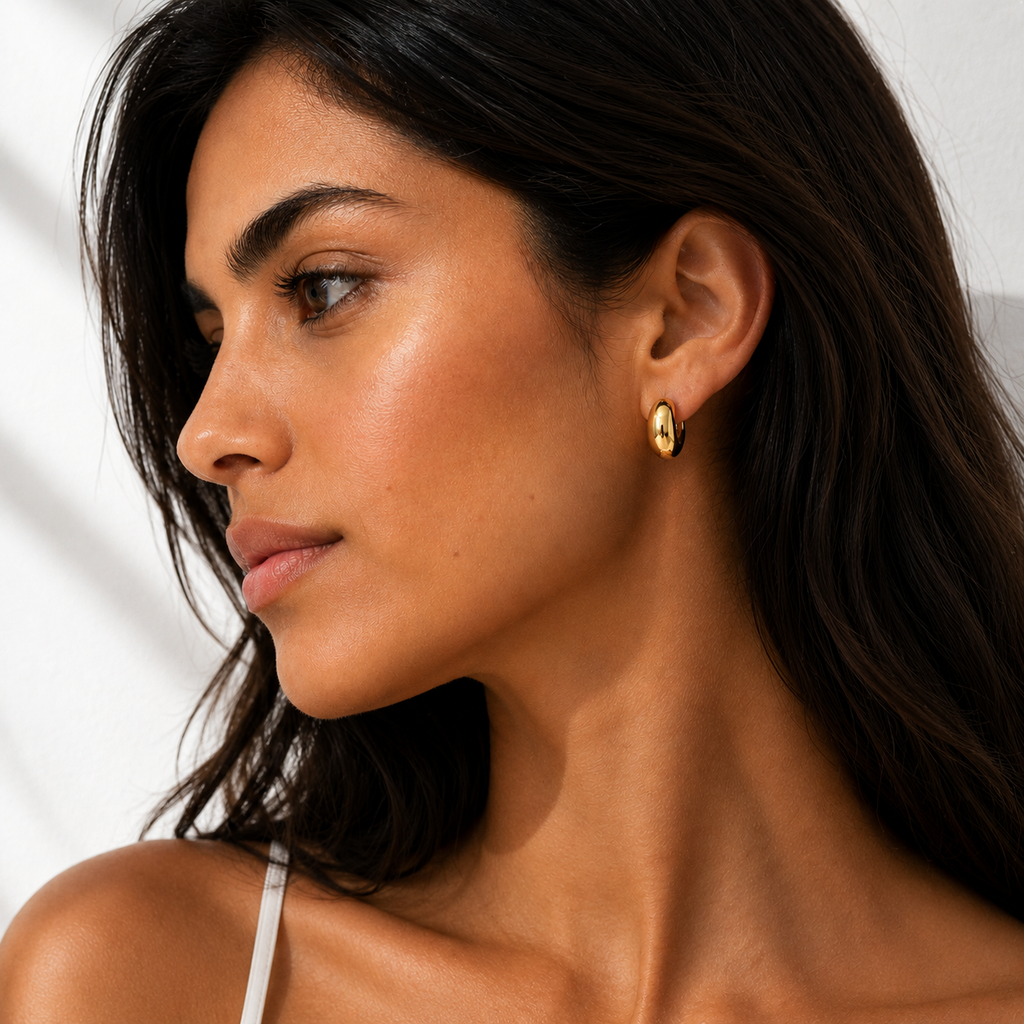 Boucles d'Oreilles Goutte Sculptée  Dorure Or 18K Argent 925