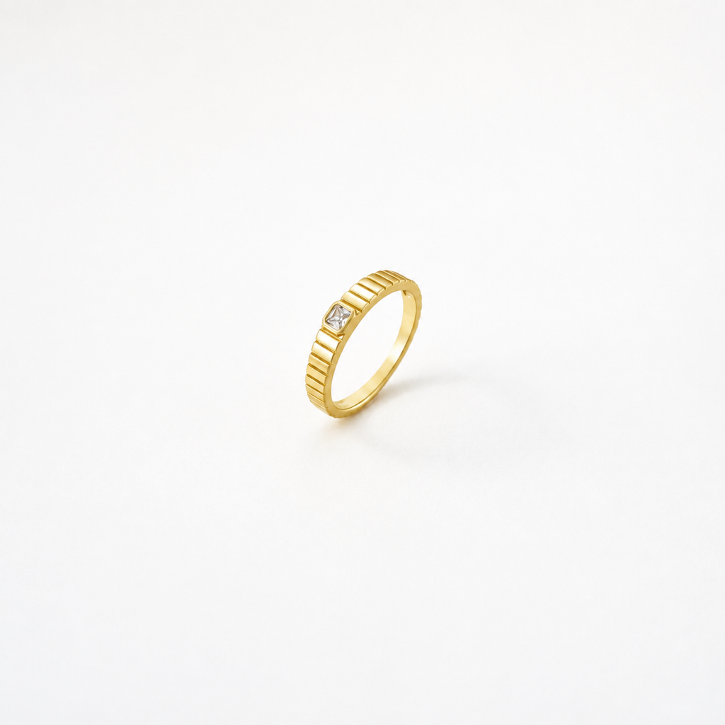 Anneau Lumière  Solitaire Zircone Argent sterling 925 & Or 18K