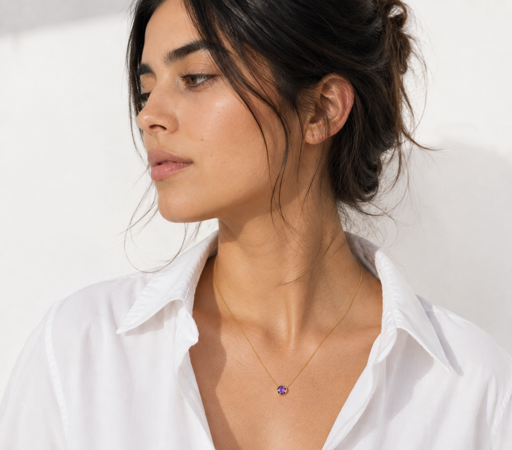 Collier Améthyste Pierre Précieuse Naturelle & Dorure Or 18k
