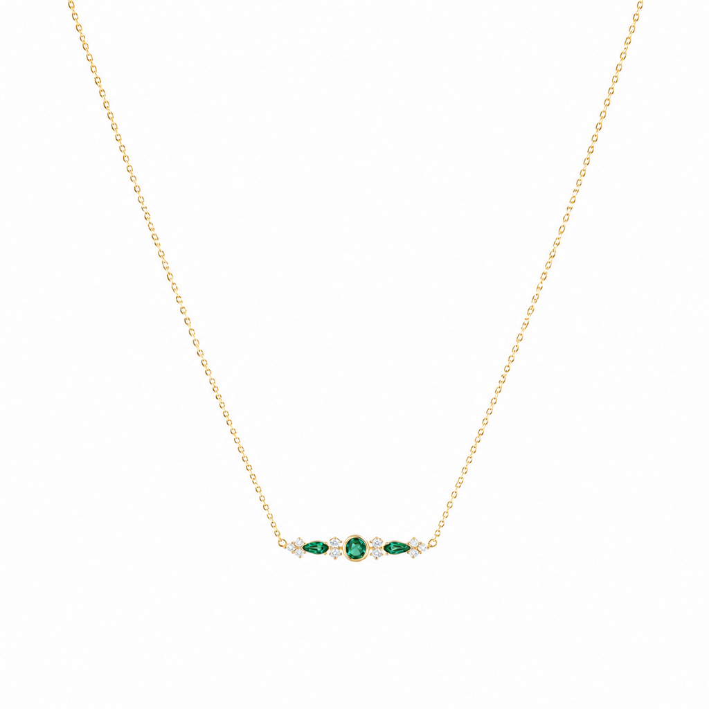 Collier Zirconias Émeraude  Dorure Or 18k  Argent 925
