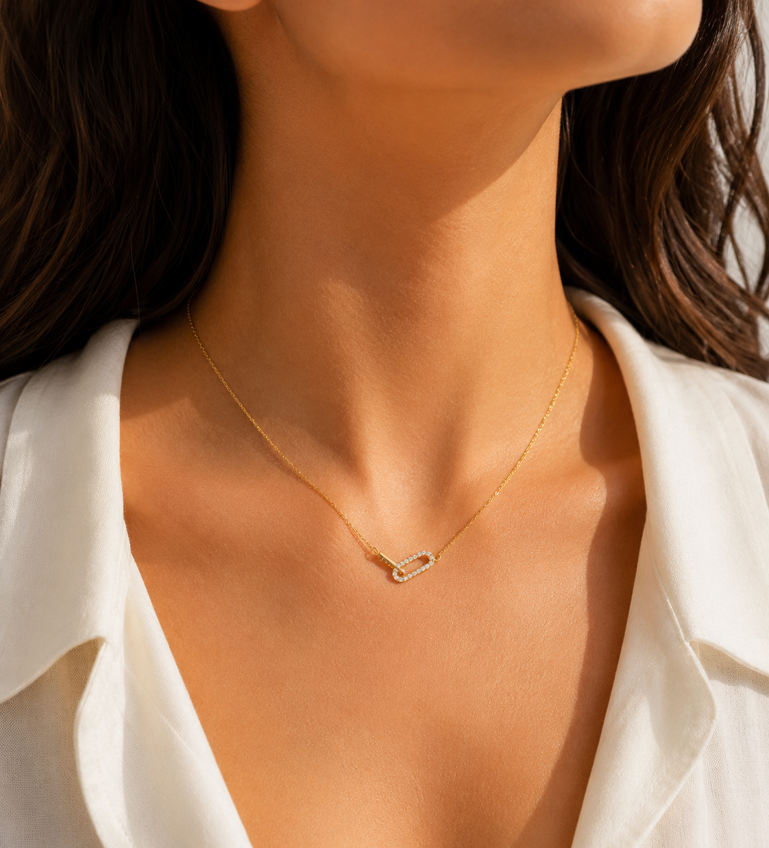 Collier Duo  Zircone Pavé  Plaqué Or 18K