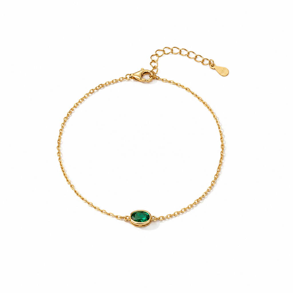 Bracelet Émeraude Dorée Plaqué Or Zircons Argent 925