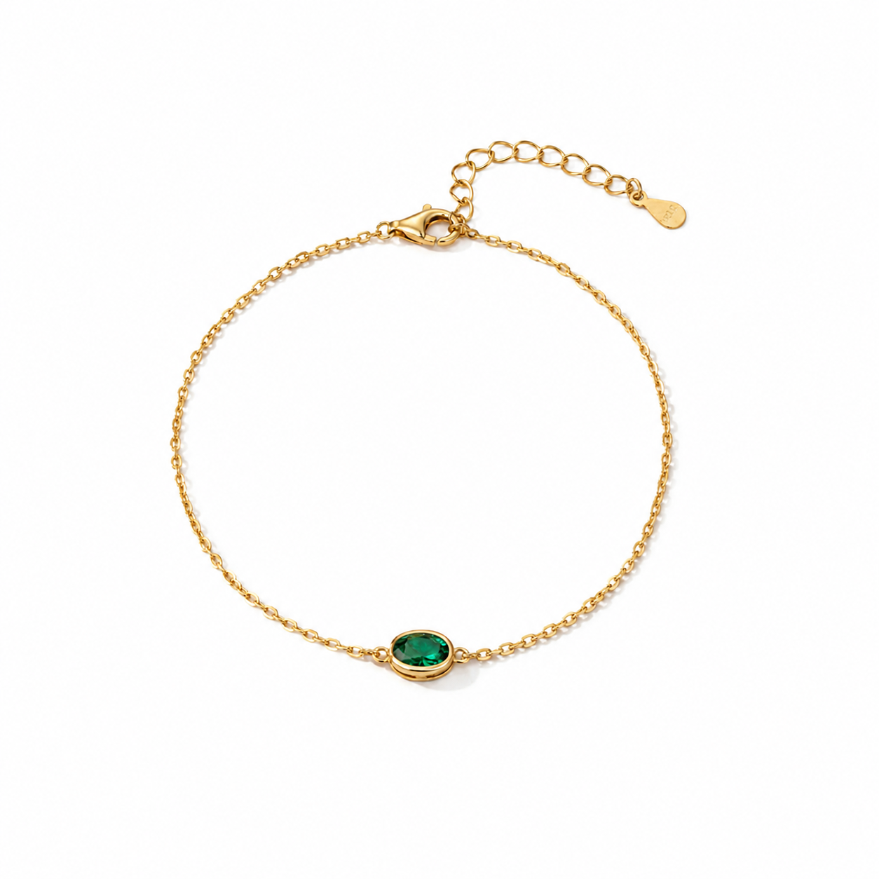 Bracelet Émeraude Dorée Plaqué Or Zircons Argent 925